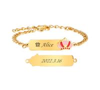 VNOX Bracelet Enfant Securite Gourmette Personnalisable: Bracelet Identification Enfant Gravure de Prenom Personnalisés Bracelet Bébé Cadeau Bapteme Fille Garcon(Couronne)