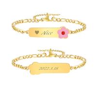 VNOX Bracelet Enfant Securite Gourmette Personnalisable: Bracelet Identification Enfant Gravure de Prenom Personnalisés Bracelet Bébé Cadeau Bapteme Fille Garcon(Fleur)