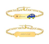 VNOX Bracelet Enfant Securite Gourmette Personnalisable: Bracelet Identification Enfant Gravure de Prenom Personnalisés Bracelet Bébé Cadeau Bapteme Fille Garcon(Voiture)