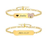 VNOX Bracelet Enfant Securite Gourmette Personnalisable: Bracelets Identification Enfant Gravure de Prenom Personnalisés Bracelet Bébé Cadeau Bapteme Fille Garcon(Ours)