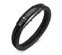VNOX Bracelet manchette réglable en cuir tressé fait à la main pour homme - Mantra inspirant - Cadeau de motivation pour homme, 7.5-9.5 inches, Joshua 1:9-Be Strong and Courageous., Pas de gemme