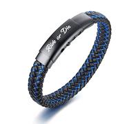 VNOX Bracelet pour homme en cuir tressé bleu gravé mantra inspirant - Bracelet manchette réglable - Cadeau de motivation pour homme, 8.29 inches, Ride or Die, Pierre de lave