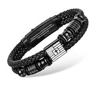 VNOX Bracelet réglable avec croix pour homme - Double rangée en cuir tressé avec verset de la Bible - Drapeau américain - Cadeau religieux pour baptême - Cadeaux de Pâques pour jeunes hommes et