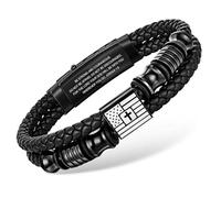 VNOX Bracelet réglable avec croix pour homme - Double rangée en cuir tressé avec verset de la Bible - Drapeau américain - Cadeau religieux pour baptême - Cadeaux de Pâques pour jeunes hommes et