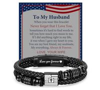 VNOX Bracelet réglable avec croix pour homme - Double rangée en cuir tressé avec verset de la Bible - Drapeau américain - Cadeau religieux pour baptême - Cadeaux de Pâques pour jeunes hommes et