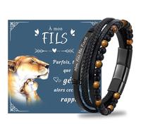 VNOX Cadeau Fils Bracelet Cuir Homme: Cadeau Fete des Peres Bracelets Oeil de Tigre Hommes avec Gravure Cadeaux Anniversaire Hommes pour Son Copain Mari Papa