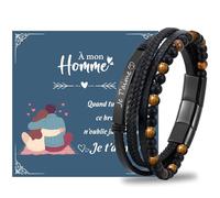 VNOX Cadeau Papa Bracelet Cuir Homme: Cadeau Fete des Peres Bracelets Oeil de Tigre Homme avec Gravure Cadeaux Anniversaire Hommes pour Son Copain Mari