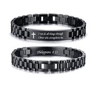 VNOX Cassic Bracelet de montre avec citations religieuses et citations inspirantes de la foi chrétienne avec verset de la Bible, One Size, Acier inoxydable, Pas de gemme