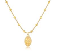 VNOX Collier Sainte Marie pour Femme - Médaille Miraculeuse Vierge Marie, Pendentif Ovale Catholique, Bijoux Chrétiens pour Femme, Cadeau Religieux pour Noël