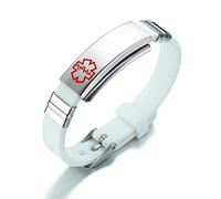 VNOX Engraved En acier Inoxydable En Silicone Alerte Médicale ID SOS Bracelet Ajustable Pour Hommes Femmes Blanc