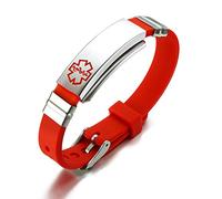 VNOX Engraved en acier inoxydable en silicone noir Alerte médicale ID SOS Bracelet réglable pour hommes Femmes Rouge