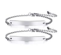 VNOX Personnalisé en Acier Inoxydable Amitié Famille Bar Bracelet Lien ID Chaîne pour Femmes Fille Longueur Réglable, Gratuite Gravure 2 Pcs