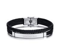 VNOX Personnalisé en Acier Inoxydable Tressé en Cuir PU Plaqué Noir Message ID Tag Wrap Bracelet pour Hommes Femmes,Gravure Gratuite
