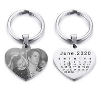 VNOX Personnalisé Gravé Photo Calendrier Date Gravé Message en Acier Inoxydable Porte-clés et Porte-clés Souvenir Anniversaire Cadeau de Mariage
