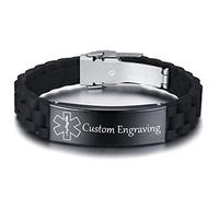 VNOX Personnalisé Personnalisé Alerte Médicale En Acier Inoxydable Balise D'identification En Acier Inoxydable Silicone Bracelet Réglable En Caoutchouc Pour Les Hommes, Gratuite Gravure Personnalisée