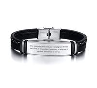 VNOX Personnaliser Gravure Acier inoxydable Bracelet d'identification en cuir noir Citation inspirante de Courage Message aux hommes Bracelets au père/BF/Amour,cadeau d'anniversaire de fête des pères