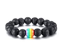 VNOX Rainbow LGBT Bracelet en Pierre Volcanique Fait à la Main - Gay & Lesbian Pride