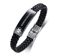 VNOX Type 2 Diabetes Bracelet D'Alerte Médicale en Acier Inoxydable et Cuir - Étoile de Vie Médical Réglable pour Hommes et Femmes