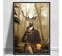 VNPQC Cerf Mr. Dans Foggy Forest Toile Peinture Sur Mur Art Affiche Et Imprime Animal En Costume Image Drôle Pour La Décoration De La Chambre 40x60cm Sans Cadre