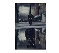 VNPQC Le reflet du chat noir toile peinture petit chat devenir panthère noire affiche animal mur art photos pour la décoration intérieure 60 x 90 cm sans cadre