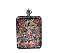 VNsdSD Collier pendentif Bouddha Thangka bouddhiste, long collier de prière, chaîne en corde tressée faite à la main