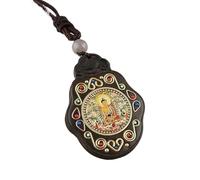 VNsdSD Collier pendentif éléphant en ébène avec image de Bouddha Thangka népalais antique, collier pull exotique for hommes et femmes
