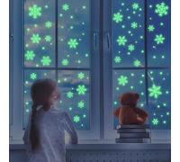 VntMQP 146 pièces Autocollants de flocons de neige fluorescents améliorés pour Noël, statiques et lumineux, en PVC phosphorescent, décorations de Noël, autocollants de flocons de neige