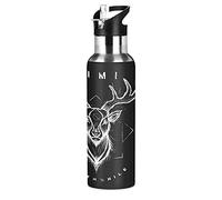Vnurnrn Art Classique Cerf Animal Bouteille d'eau Isotherme avec Paille en Acier Inoxydable Gourde 600ML, Sans Bpa Gourdes Eau pour Enfant Sport Randonnée École Bureau