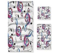 Vnurnrn Art De La Musique Ensemble de Serviettes pour Salle de Bain(1 Serviette de Bain,1 Serviette À Main,1 Gant de Toilette) Résistantes Aux Odeurs pour Garçons Filles