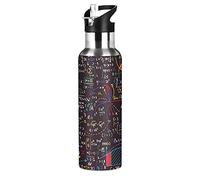Vnurnrn Art Maths Formules Mathématique Physique Bouteille d'eau Isotherme avec Paille en Acier Inoxydable Gourde 600ML, Sans Bpa Gourdes Eau pour Enfant Sport Randonnée École Bureau