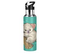 Vnurnrn Koala Mignon Ours Animal Bouteille d'eau Isotherme avec Paille en Acier Inoxydable Gourde 600ML, Sans Bpa Gourdes Eau pour Enfant Sport Randonnée École Bureau