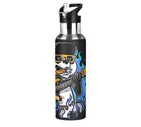 Vnurnrn Rock Baby Panda Musique Guitare Bouteille d'eau Isotherme avec Paille en Acier Inoxydable Gourde 600ML, Sans Bpa Gourdes Eau pour Enfant Sport Randonnée École Bureau