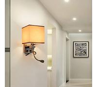 VOAAJKBFB E27 Carré Tissu Applique Murale Led Printemps Réglable Lampe Bras avec Interrupteur Chambre Liseuse Salon Café Couloir Lumières(Linen,One end)