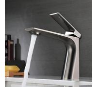 VOAAJKBFB Robinet en Or brossé robinets de lavabo Salle Bains Robinet d'évier Chaud et Froid mélangeur d'eau Grue Pont monté Bain monotrou(Grey)