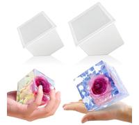 Voaesdk Lot de 2 grands moules carrés en résine de silicone de 10 cm et 8,5 cm pour la conservation des fleurs, cubes irréguliers en résine époxy pour bricolage, fabrication de bougies, savons
