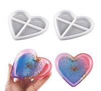 Voaesdk Lot de 2 moules en silicone en forme de cœur, petits plateaux de rangement en forme de cœur pour résine, assiette à bijoux, bibelots, bol, moule époxy pour résine, béton, artisanat, décoration