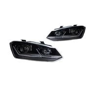 VOALVT Feux Avants Voiture Pour VW Pour Polo 2011-2018 Phares Avant À LED Avec Feux Jour Clignotants Feux Route Et Lentilles Projection Angel Eyes Phare Avant(Left-Hand Drive Car,Black)