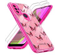 Voanice Moto G Play 2023, Moto G Power 2022, Moto G Pure Lot de 2 coques avec protecteur d'écran, joli papillon à paillettes, coque antichoc fine en TPU souple et arrière rigide pour Moto G Play 2023,