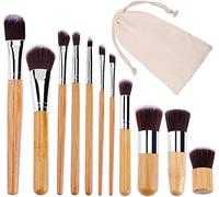 VOANZO 11 pièces Ensemble de pinceaux de maquillage en bambou pinceaux de maquillage ensemble cache-cernes lèvres fard à paupières mélange pinceau Kit avec pochette de voyage