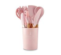VOANZO Accessoires de Cuisine Roses - 11 PCS, Denser, Leaky, Spatula, Leaky Shovel, Soup Spoon, Noodles, Flat Spoon, Spatula, Brush, Eggbeater, Food Clip.