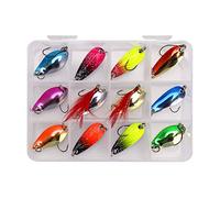 VOANZO Lot de 12 leurres de pêche en métal dur pour pêche en eau douce et eau salée avec boîte de pêche
