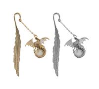 VOANZO Lot de 2 Marque-Pages Lumineux en métal avec Plumes et Pendentif Dragon Volant 3D, Style rétro, Unique, Cadeau pour Les Amoureux des Livres, Hommes et Femmes (Or, Argent)