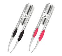 VOANZO Lot de 2 pinces à épiler de précision avec lumière LED pour homme et femme (noir + rouge)
