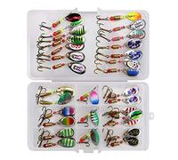 VOANZO Lot de 30 leurres de pêche avec boîte en plastique pour bar, perche, brochet, doré jaune, truite, saumon, kit de leurres assortis en métal dur, convient pour eau salée et eau douce
