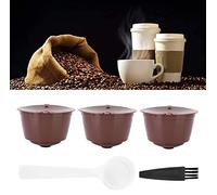 Voarge 3 capsules de café, filtre à café, capsules pour cafetières Dolce gusto réutilisables rechargeables - + 1 cuillère à remplir - 1 brosse de nettoyage en cadeau (marron)