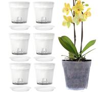 Voarge 6 pièces 11cm d'orchidées Transparents, Pots de Fleurs avec Trous et soucoupes, pour Bureau de Balcon intérieur et extérieur