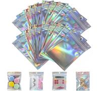 Voarge Baggies Lot de 100 sacs en mylar - Sacs à fermeture éclair en mylar - Sacs holographiques transparents - Sacs d'emballage laser réutilisables pour emballage cadeau (holographique, 6 x 10 cm)