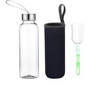 Voarge Bouteille en Verre sans bisphénol A de 550 ML - Gourde Classique avec Sac en Nylon - pour Voiture, Voyage, Sport, Noir
