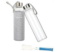 Voarge Bouteille en Verre sans bisphénol A de 550 ML - Gourde Classique avec Sac en Nylon - pour Voiture, Voyage, Sport, Gris
