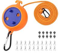 Voarge Corde à Linge Extensible de 10 m avec 10 Boucles Fixes et 20 Pinces à Linge résistantes au Vent, Corde à Linge de Vacances en Plein air Séchoir à Linge pour Salle de Bain, buanderie, Jardin ou